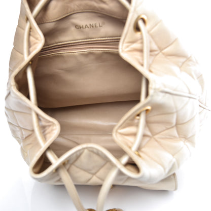 Chanel Lambskin Quilted Drawstring Backpack Beige 5 of 17