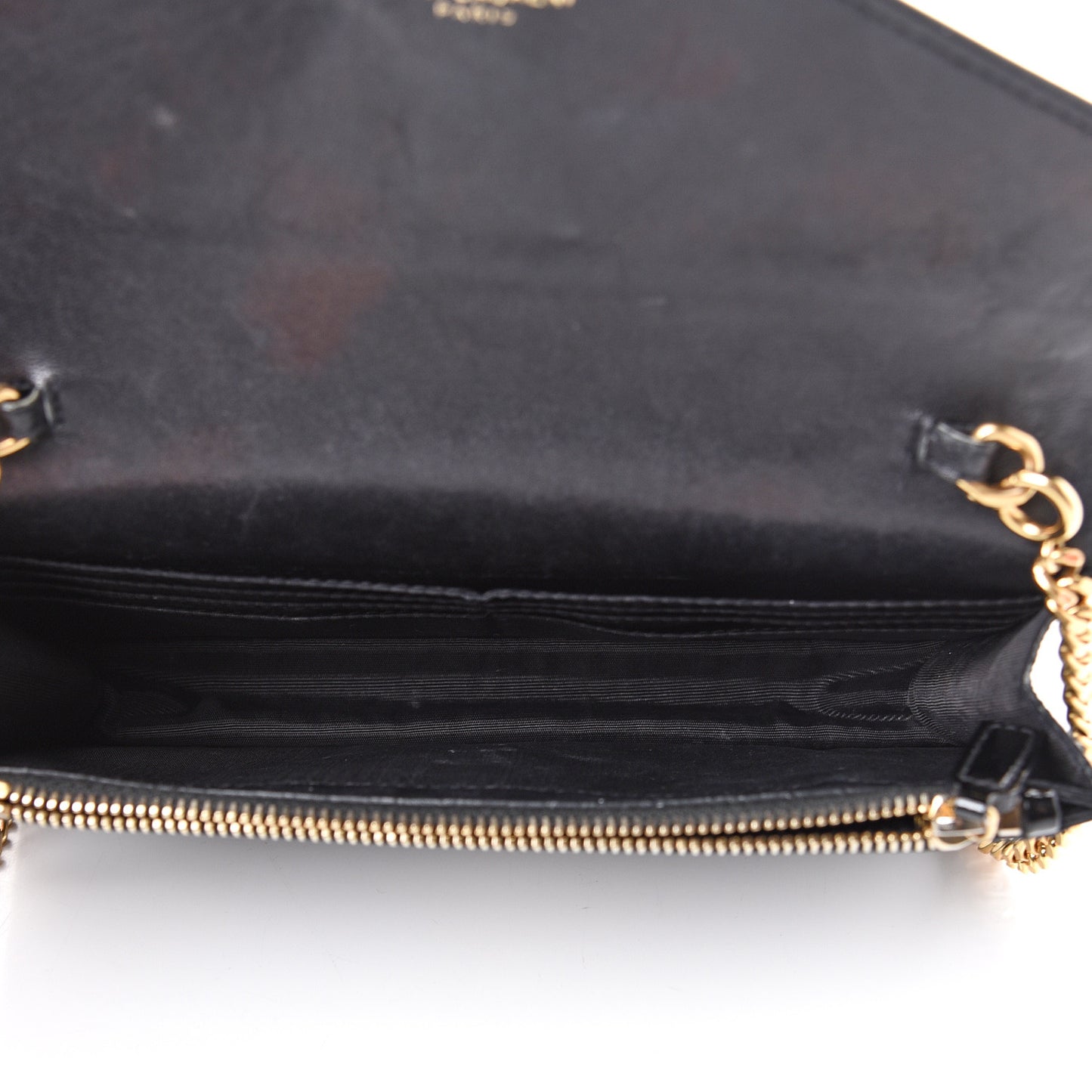 Textured Patent Monogram Envelope Chain Wallet Black