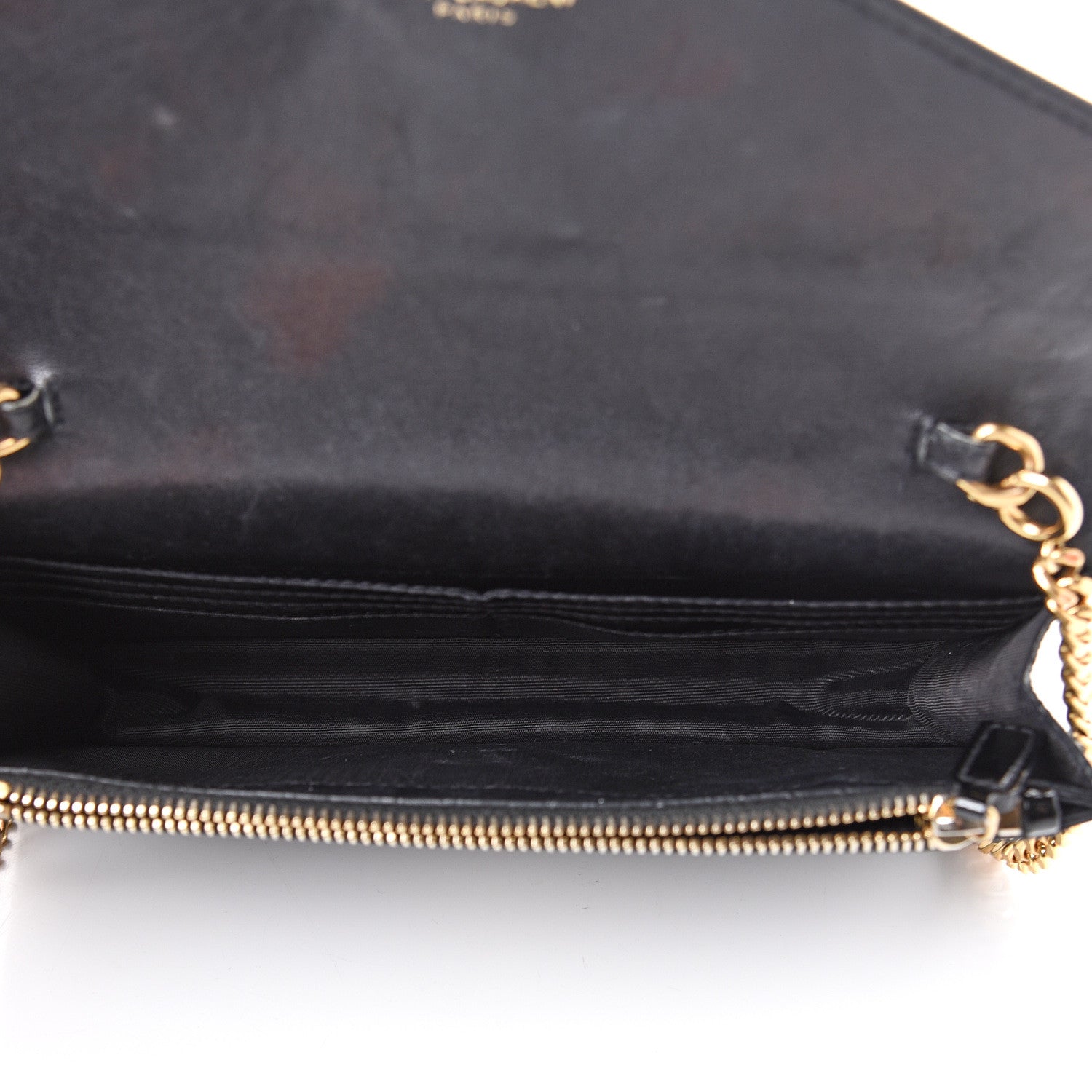 Saint Laurent Textured Patent Monogram Envelope Chain Wallet Black 4 of 10