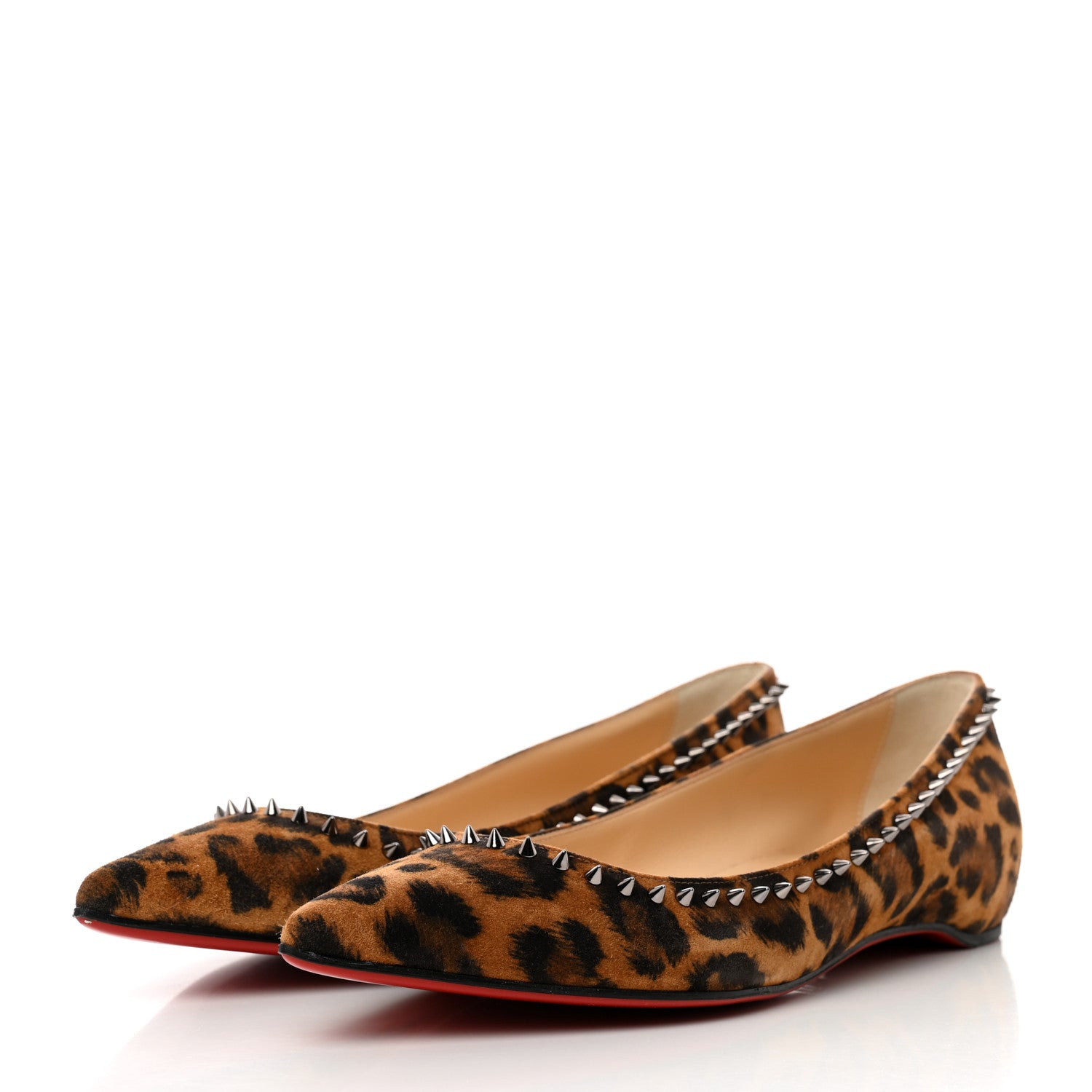 Christian Louboutin Veau Velours Studded Anjalina Flats 36 Leo Gun Metal 3 of 8
