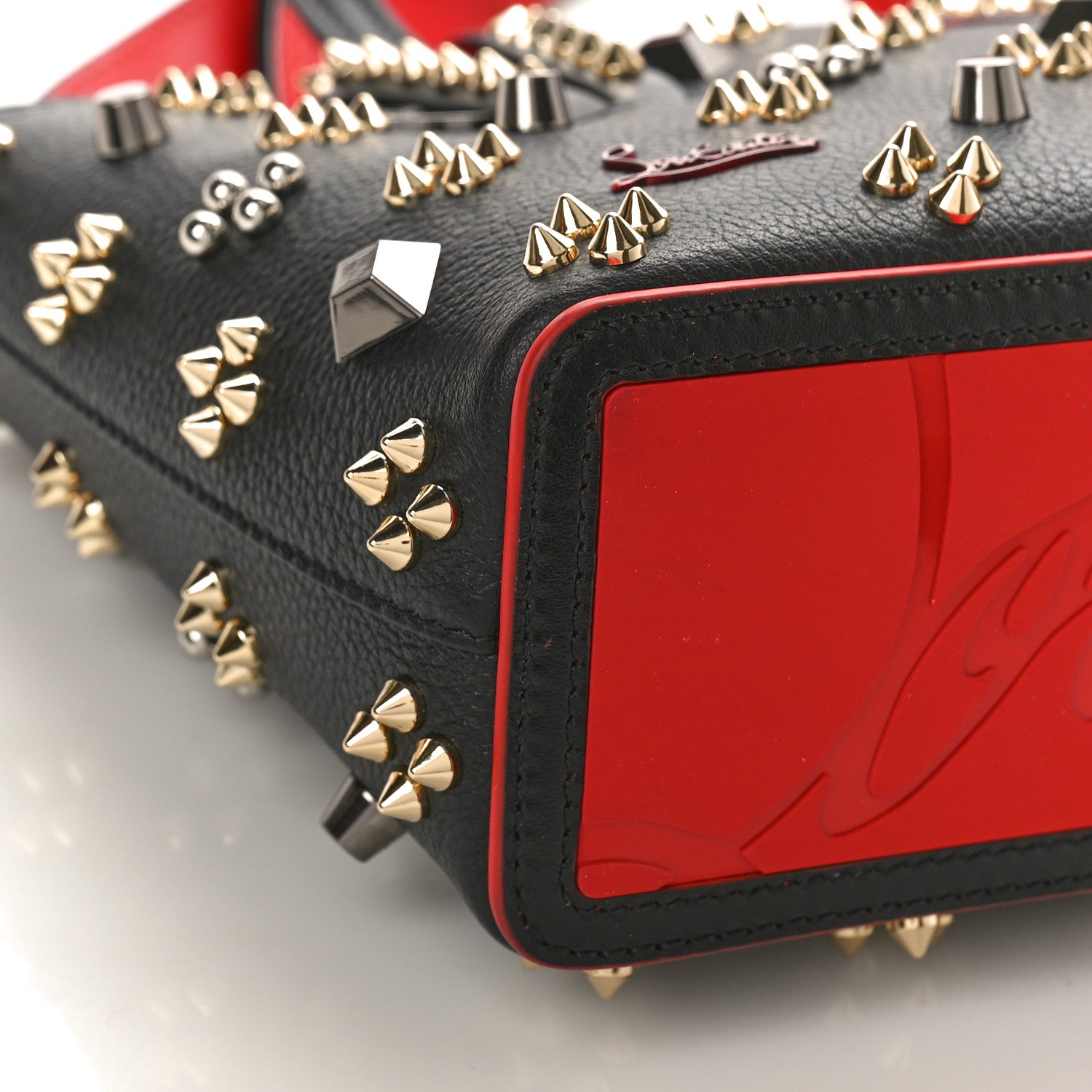 Christian Louboutin Calfskin Embellished Spikes Mini East West Cabata Tote Black 7 of 10