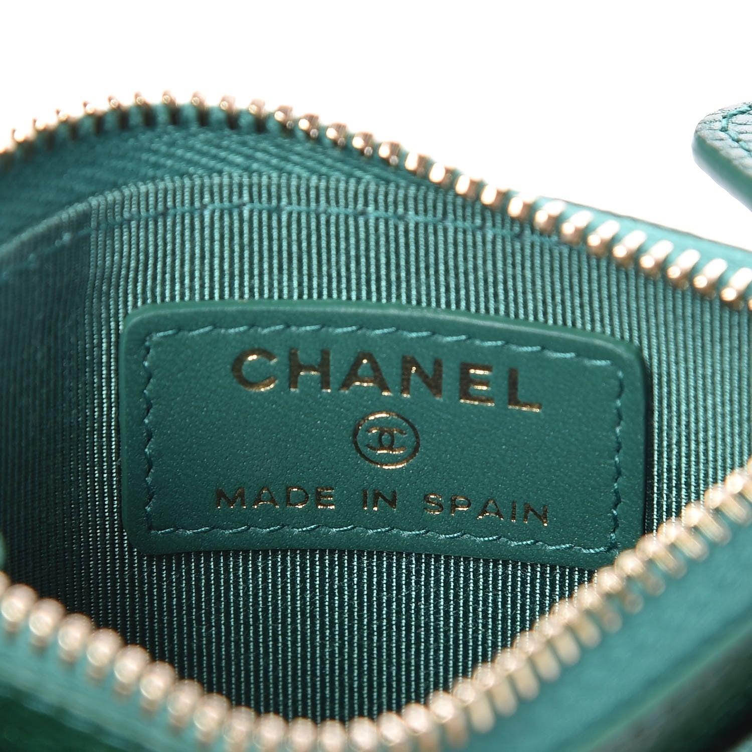 Chanel Metallic Caviar Quilted CC Zip Card Holder Green 6 of 8