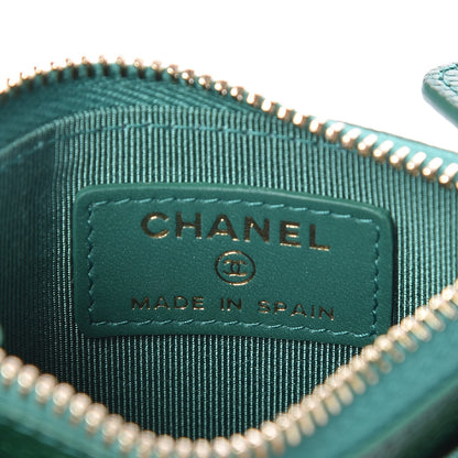 Chanel Metallic Caviar Quilted CC Zip Card Holder Green 6 of 8