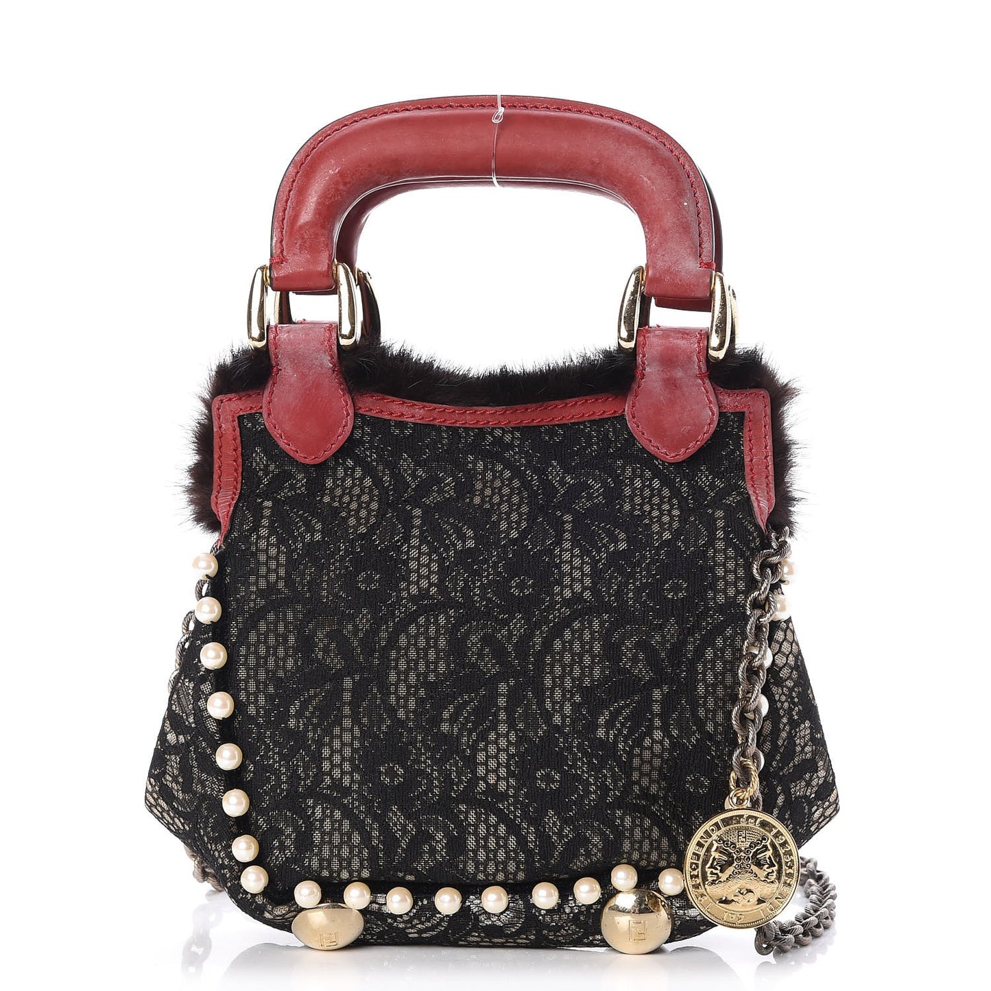 Lace Mink Pearl Mini Neve Shoulder Bag Black