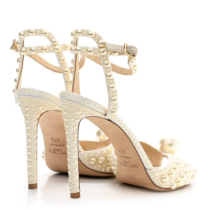 Jimmy Choo Pearl Satin Sacora 100 Sandals 37.5 White 4 of 10