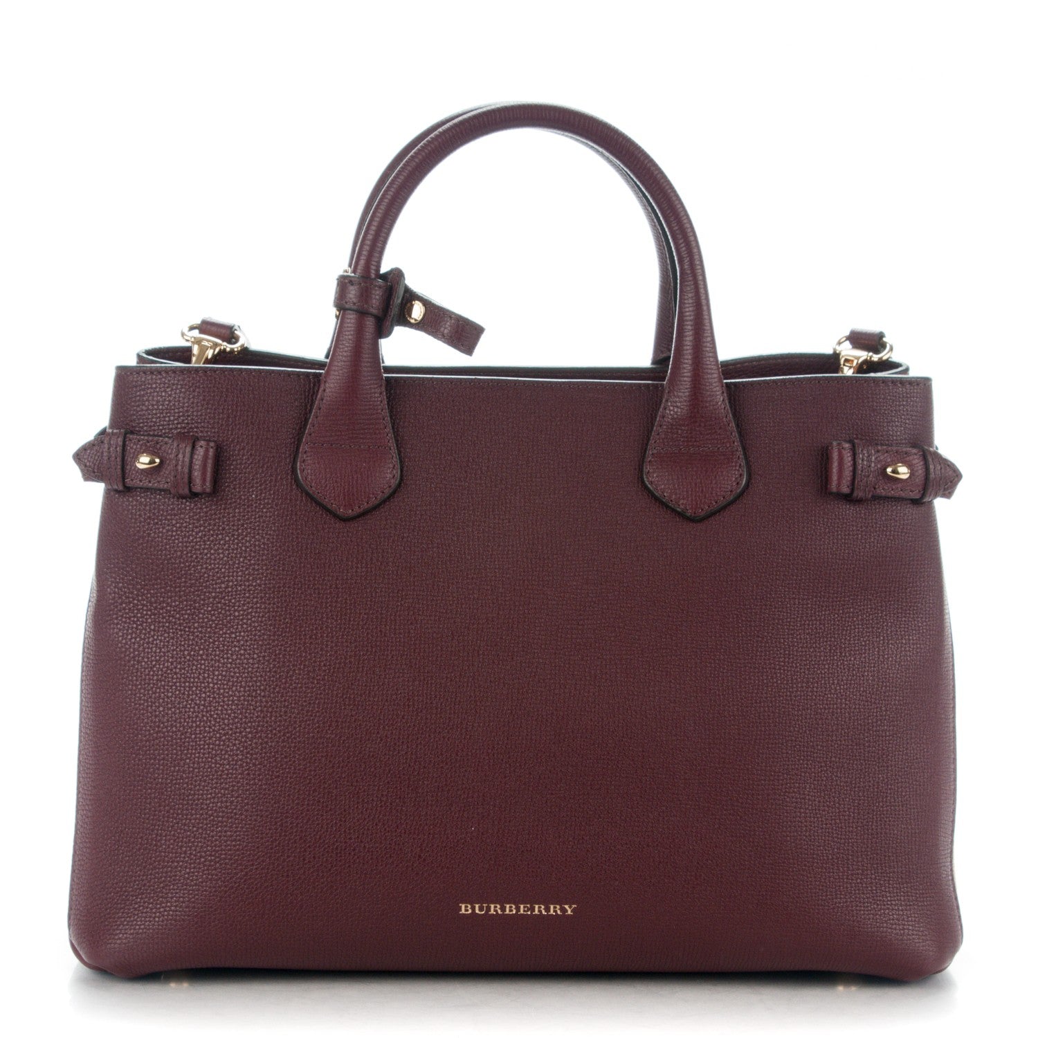 Burberry Grainy Calfskin House Check Medium Banner Tote Mahogany Red 1 of 8