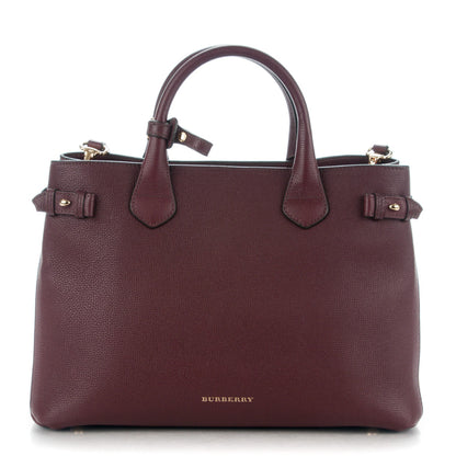 Burberry Grainy Calfskin House Check Medium Banner Tote Mahogany Red 1 of 8