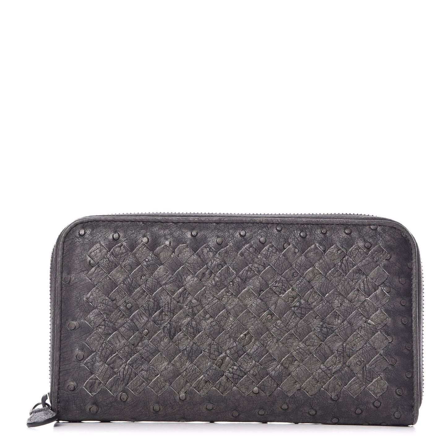 Ostrich Intrecciato Zip Around Wallet Ardoise