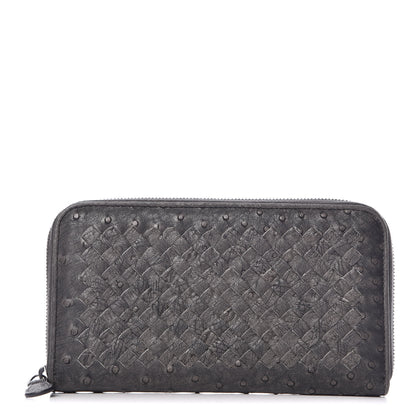 Bottega Veneta Ostrich Intrecciato Zip Around Wallet Ardoise 1 of 11