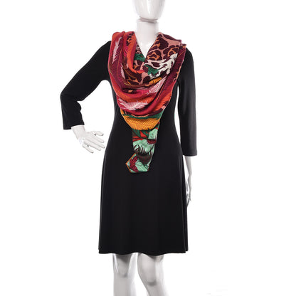 Hermes Cashmere Silk Jaguar Quetzal Shawl 140 Fuchsia Vert Jaune D'Or 2 of 5