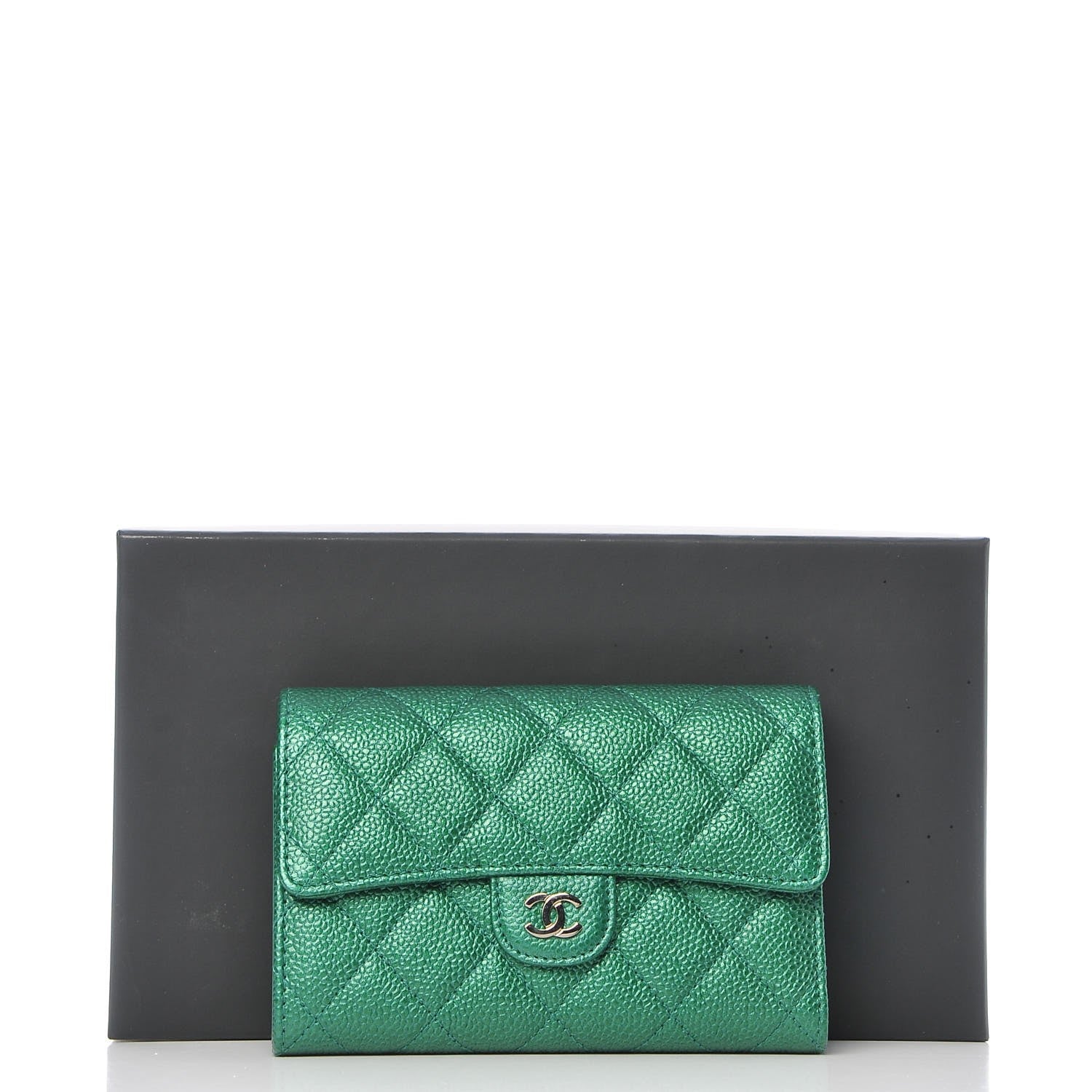 Chanel Metallic Caviar Quilted Medium Flap Wallet Green 8 of 8