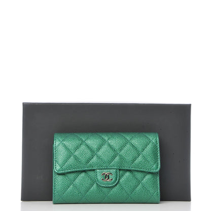 Chanel Metallic Caviar Quilted Medium Flap Wallet Green 8 of 8