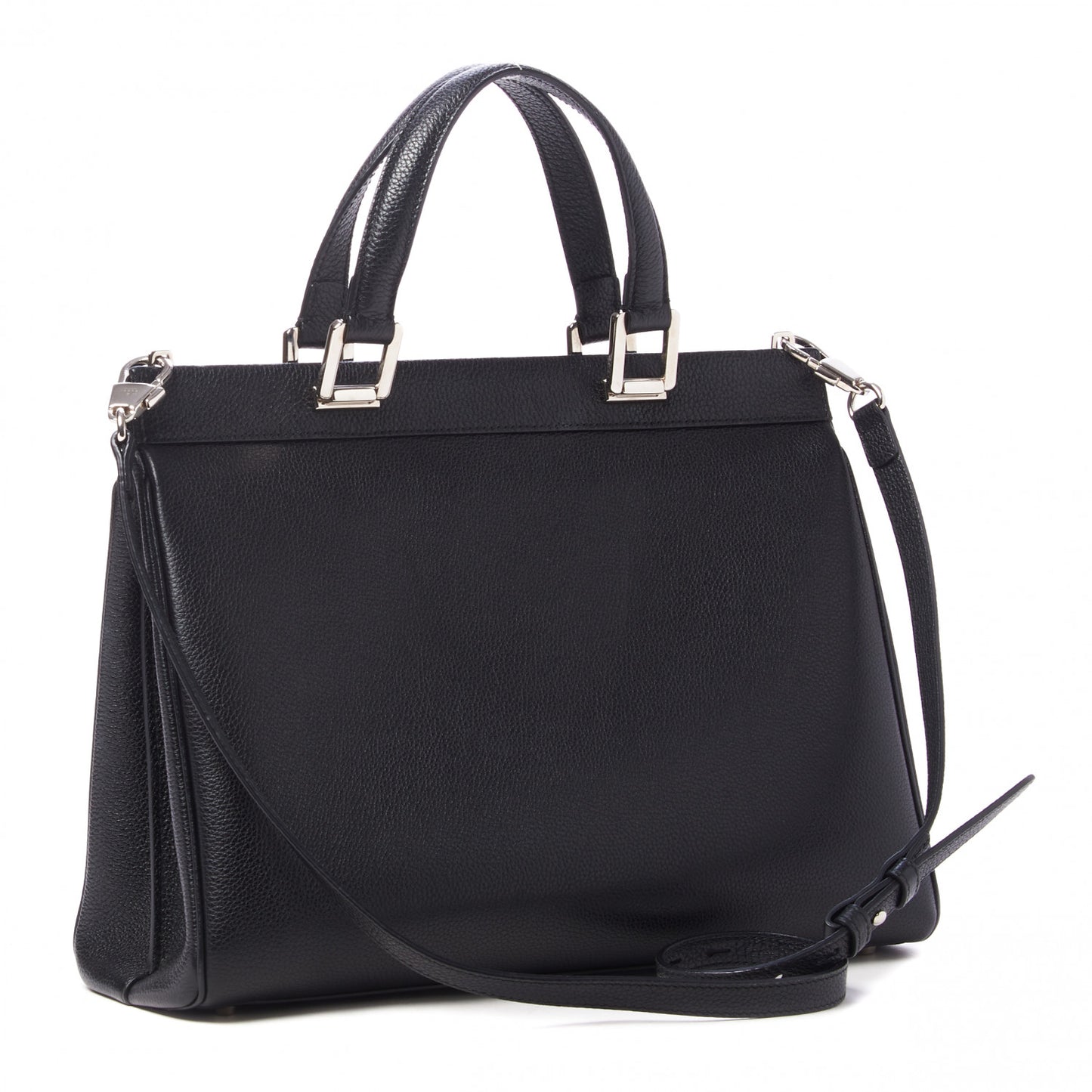 Grainy Calfskin Medium Zumi Top Handle Bag Black