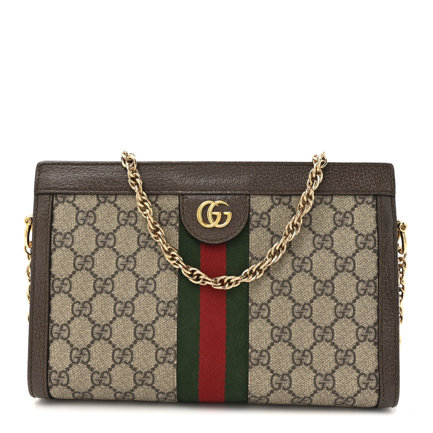GG Supreme Monogram Web Small Ophidia Chain Shoulder Bag Brown
