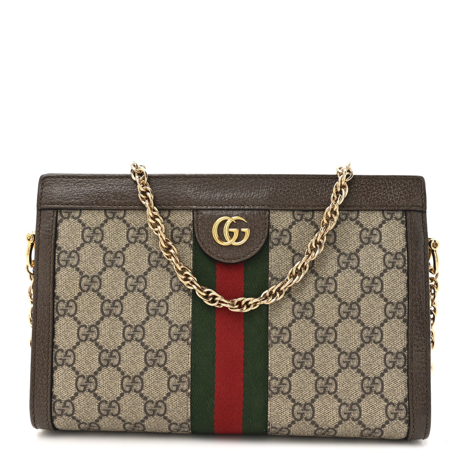 Gucci GG Supreme Monogram Web Small Ophidia Chain Shoulder Bag Brown 1 of 14