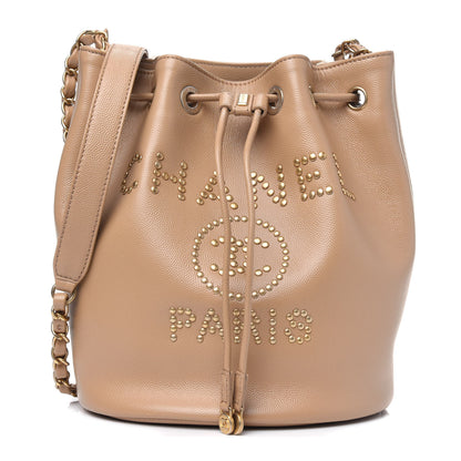 Chanel Caviar Deauville Drawstring Bucket Bag Beige 1 of 4