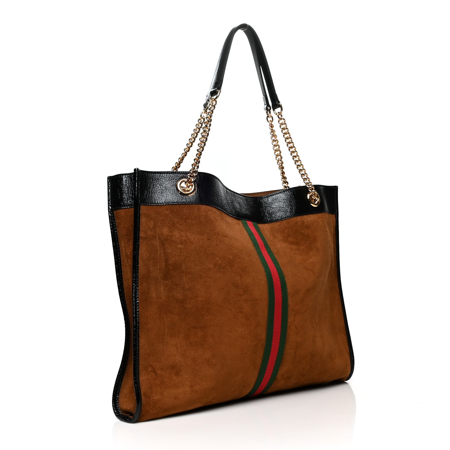 Gucci Suede Patent Large Rajah Chain Tote Nocciola Black 4 of 12