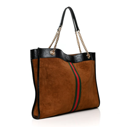 Gucci Suede Patent Large Rajah Chain Tote Nocciola Black 4 of 12