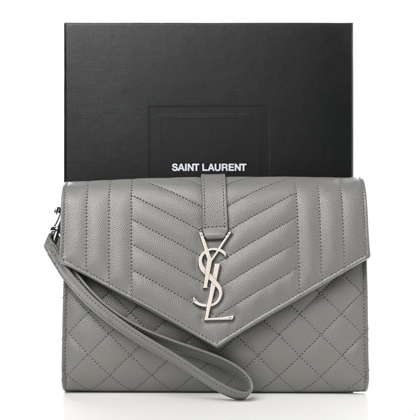 Grain De Poudre Textured Mixed Matelasse Triquilt Monogram Clutch Storm