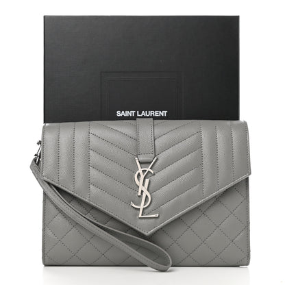 Saint Laurent Grain De Poudre Textured Mixed Matelasse Triquilt Monogram Clutch Storm 8 of 8