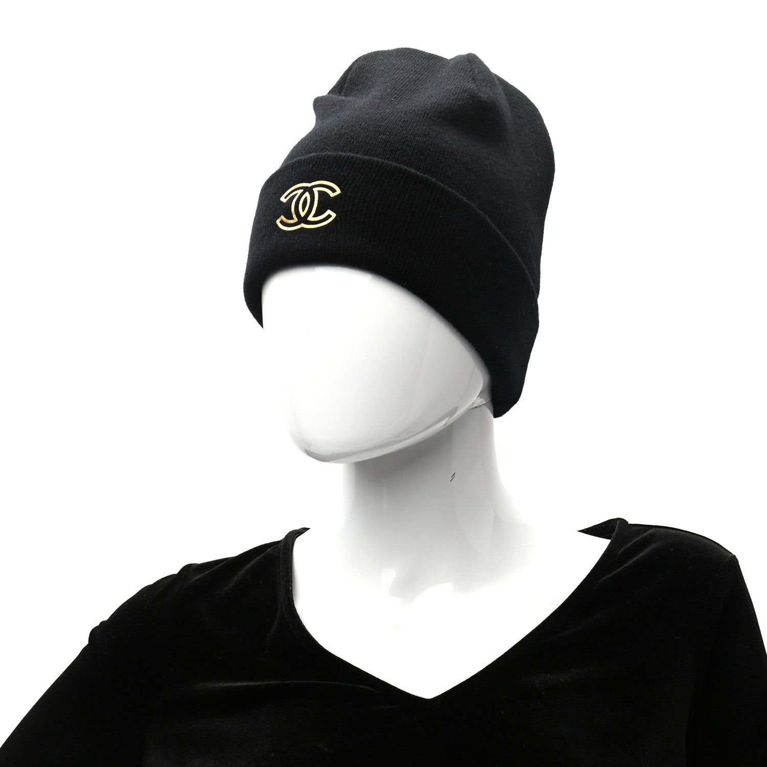 Chanel Cashmere CC Beanie Hat Black 2 of 5