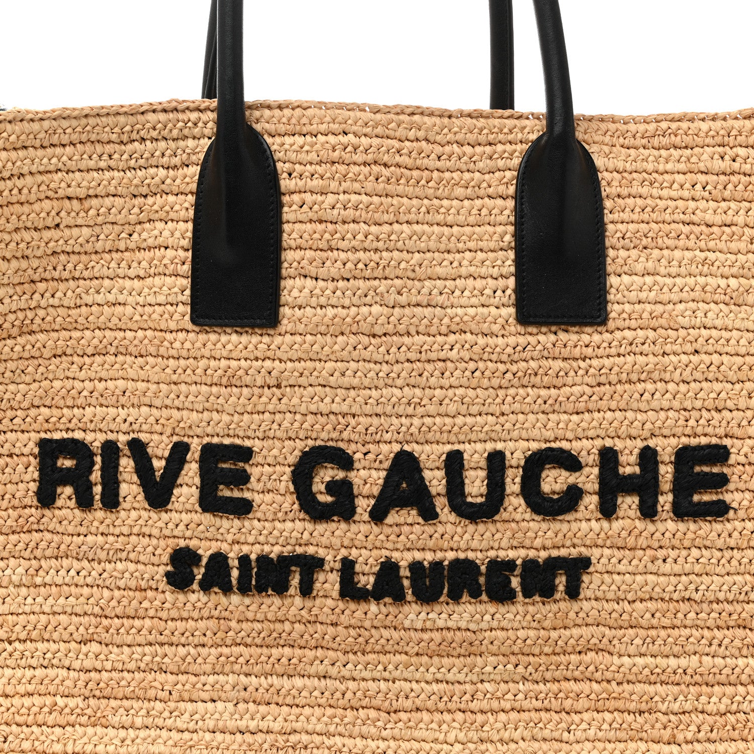 Saint Laurent Raffia Calfskin Rive Gauche Tote Naturale Black 8 of 14