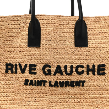 Saint Laurent Raffia Calfskin Rive Gauche Tote Naturale Black 8 of 14