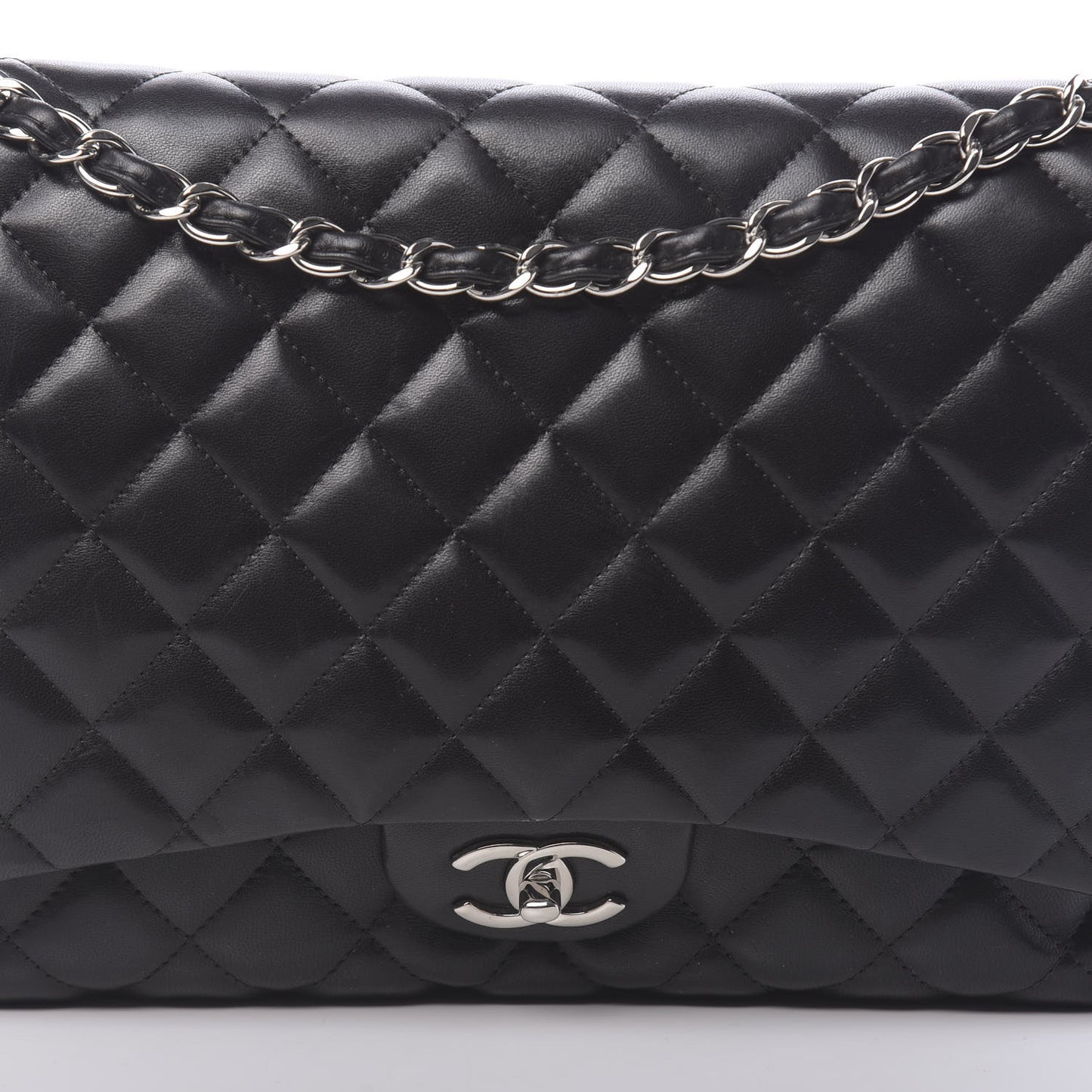 Lambskin Quilted Maxi Double Flap Black