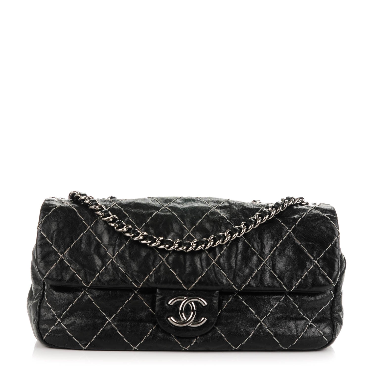 Chanel Glazed Goatskin Double Stitch Flap Black 1 of 7