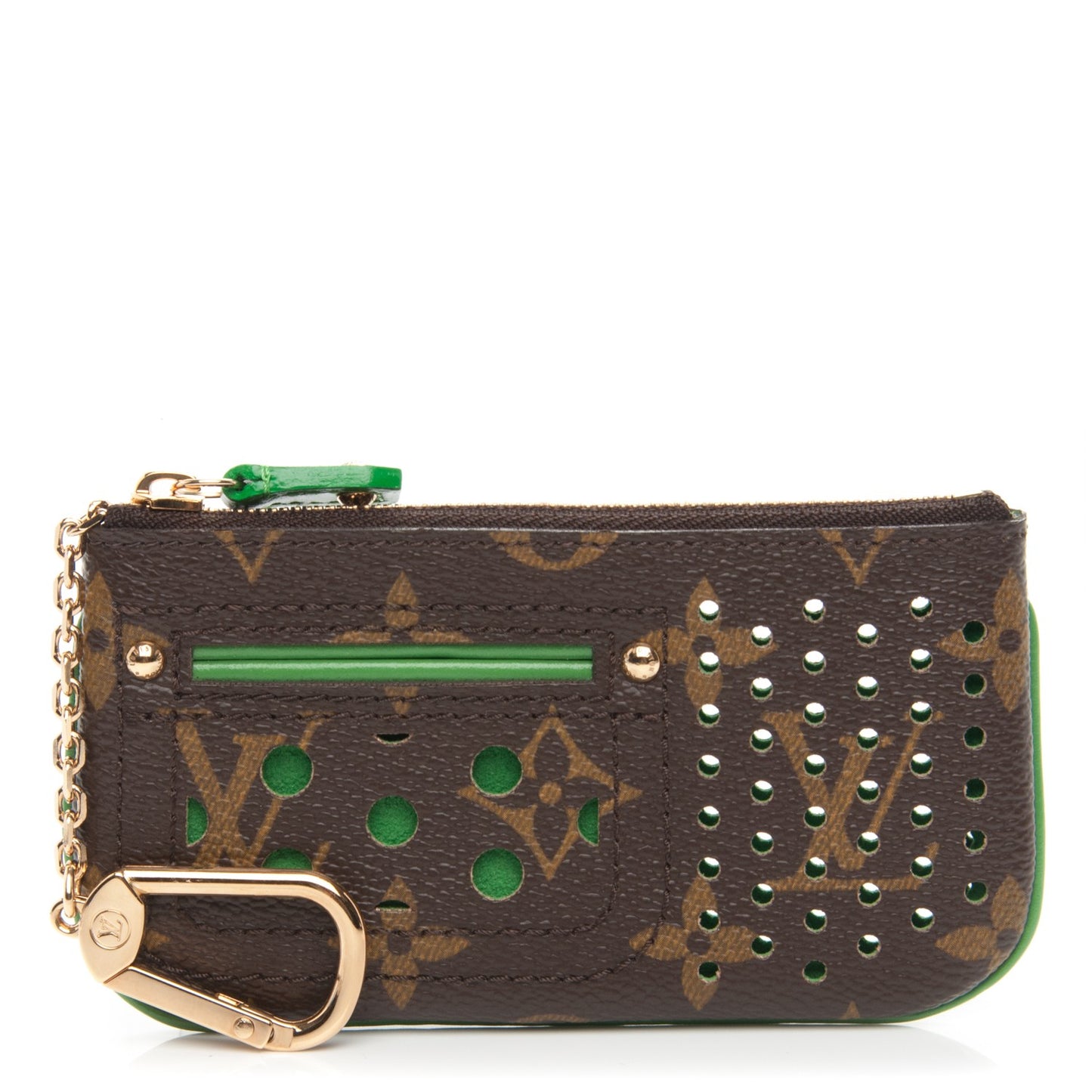 Monogram Perforated Key Pouch Green