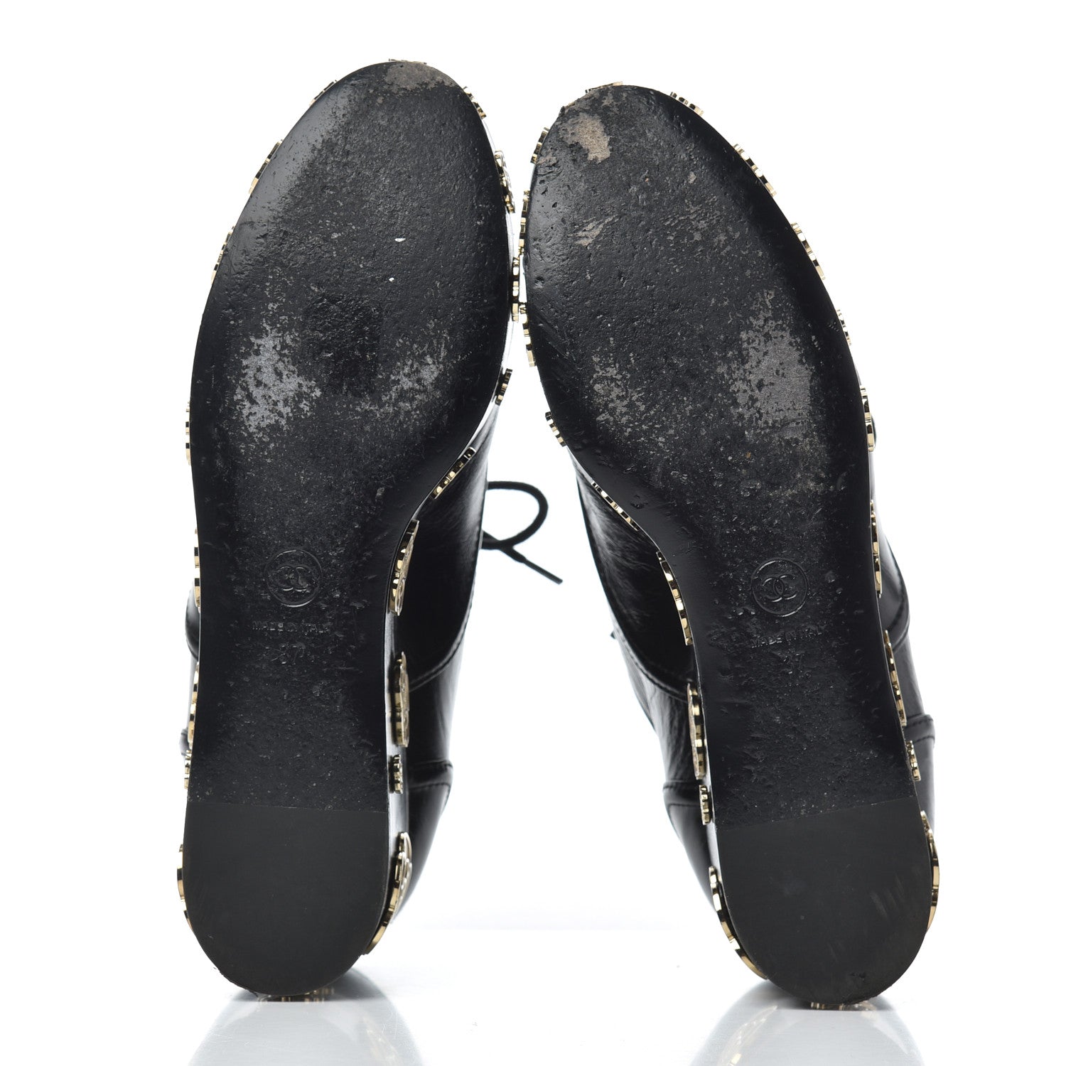 Chanel Crumpled Calfskin Lace Up Platform Oxfords 37 Black 5 of 22
