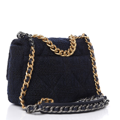Chanel Tweed Quilted Medium 19 Flap Navy Blue Black 3 of 10