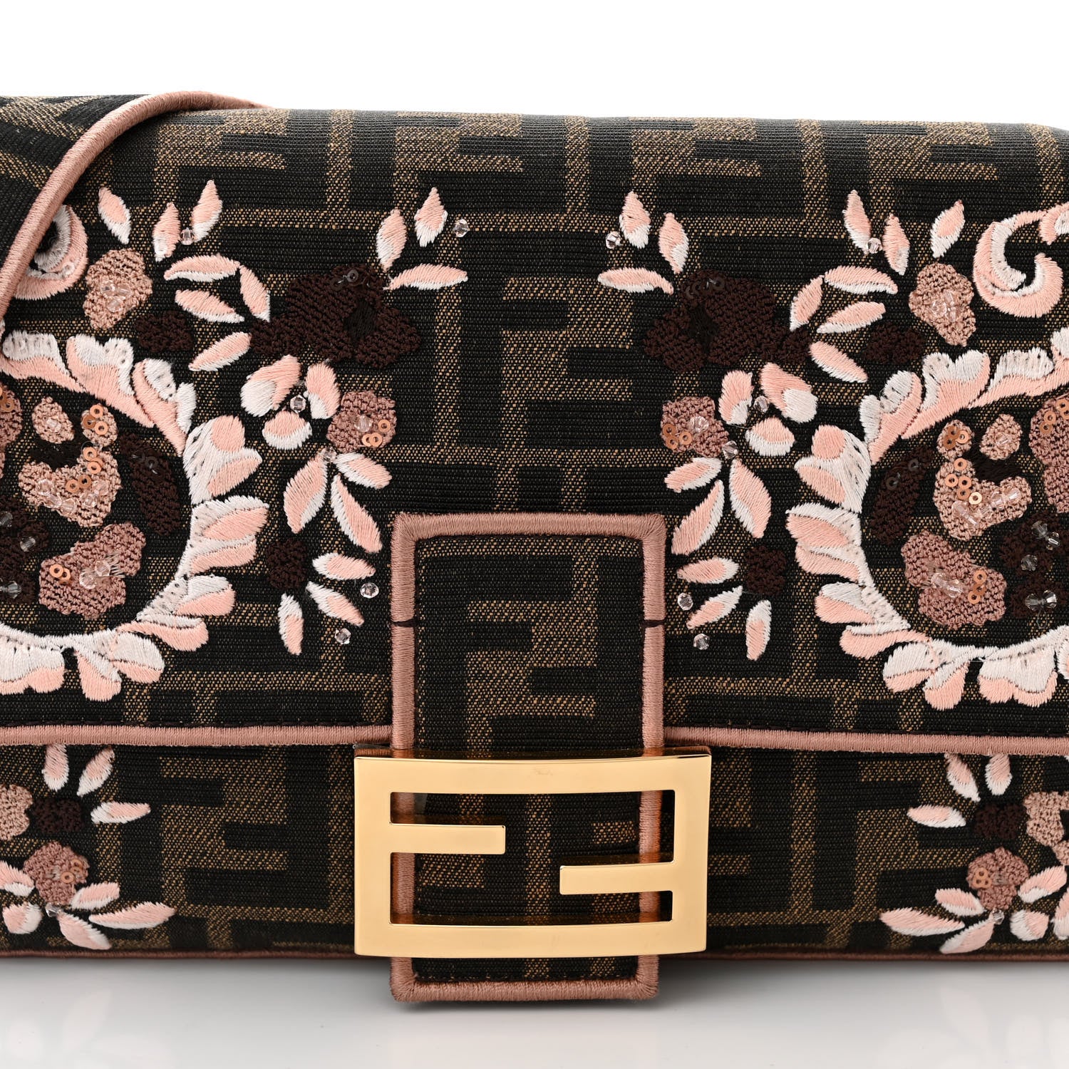 Fendi Fabric Jacquard FF 1974 Paisley Embroidered Baguette Tobacco Moro Rosa Quarzo Multicolor 5 of 10