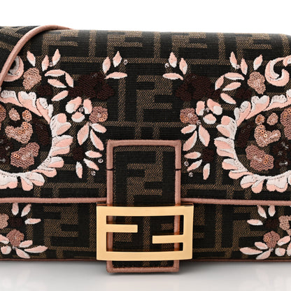 Fendi Fabric Jacquard FF 1974 Paisley Embroidered Baguette Tobacco Moro Rosa Quarzo Multicolor 5 of 10