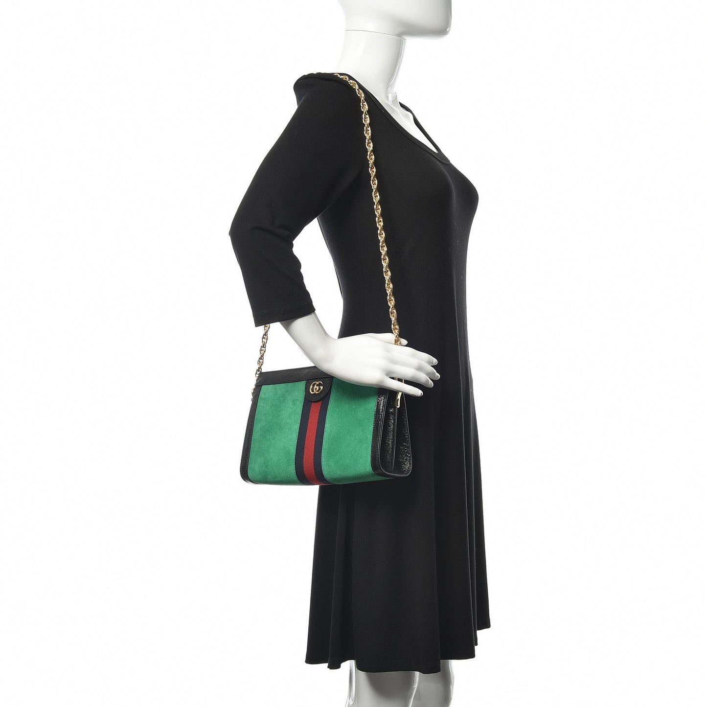 Suede Patent Web Small Ophidia Chain Shoulder Bag New Shamarock Black