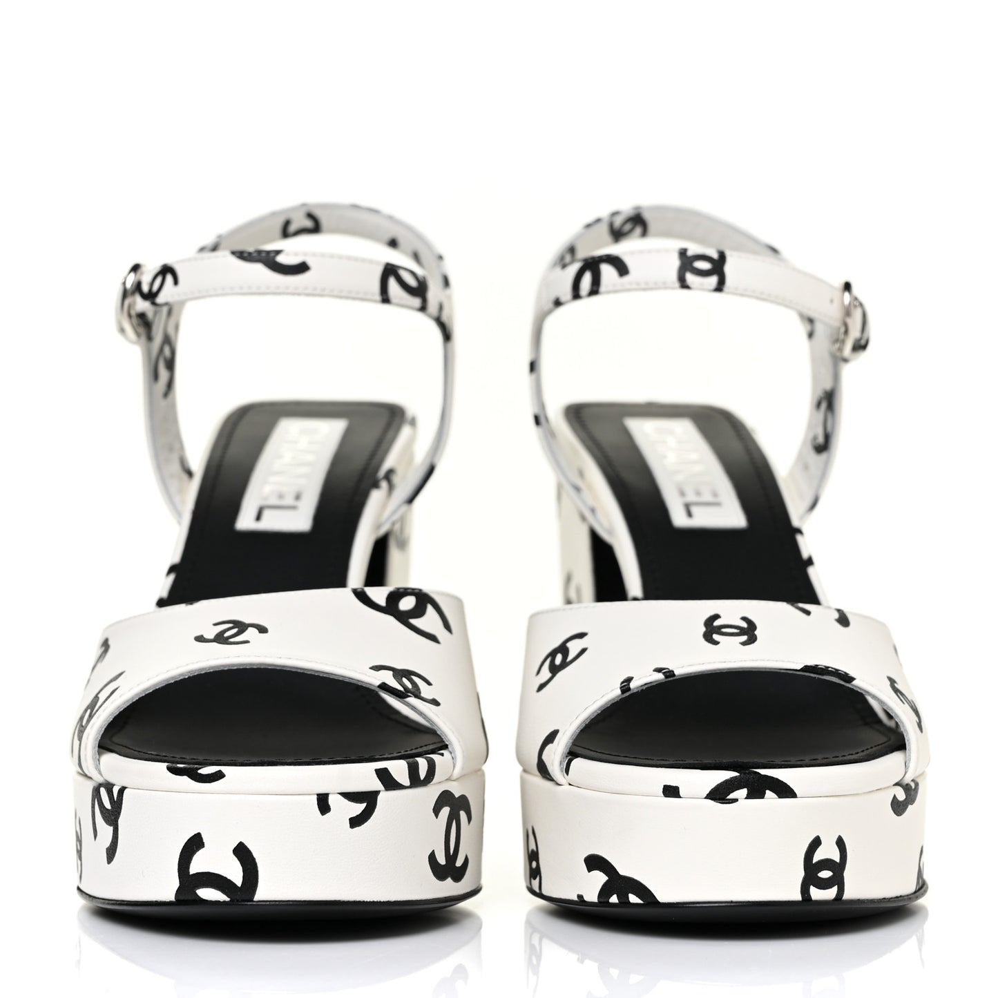 Printed Lambskin Coco Beach Platform Sandals 39 White Black