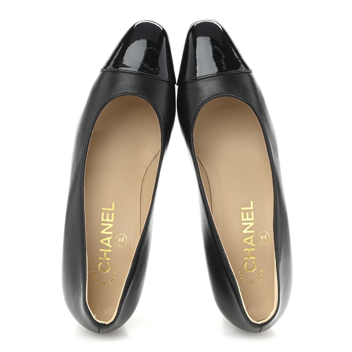 Lambskin Patent Cap Toe CC Pumps 36 Black