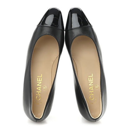 Chanel Lambskin Patent Cap Toe CC Pumps 36 Black 2 of 12