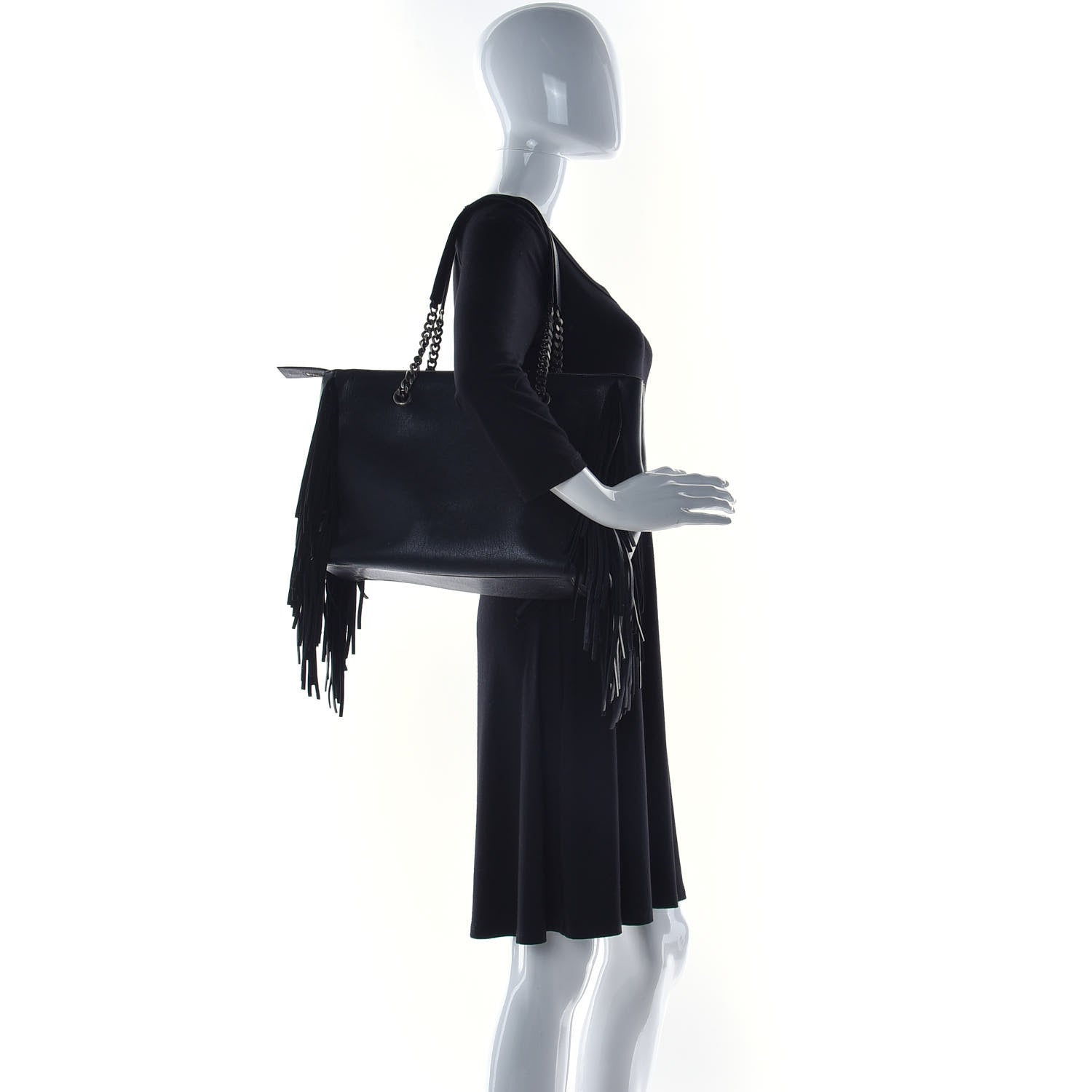 Saint Laurent Calfskin Fringe Monogram Shopping Tote Black 3 of 14