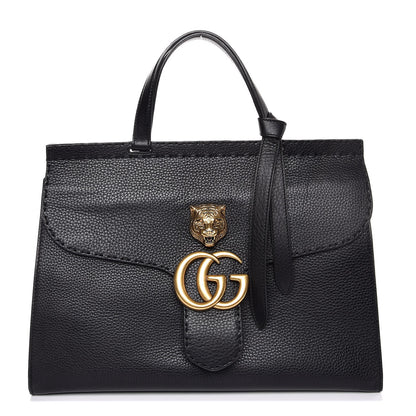 Gucci Calfskin Feline Medium GG Marmont Top Handle Bag Black 1 of 11