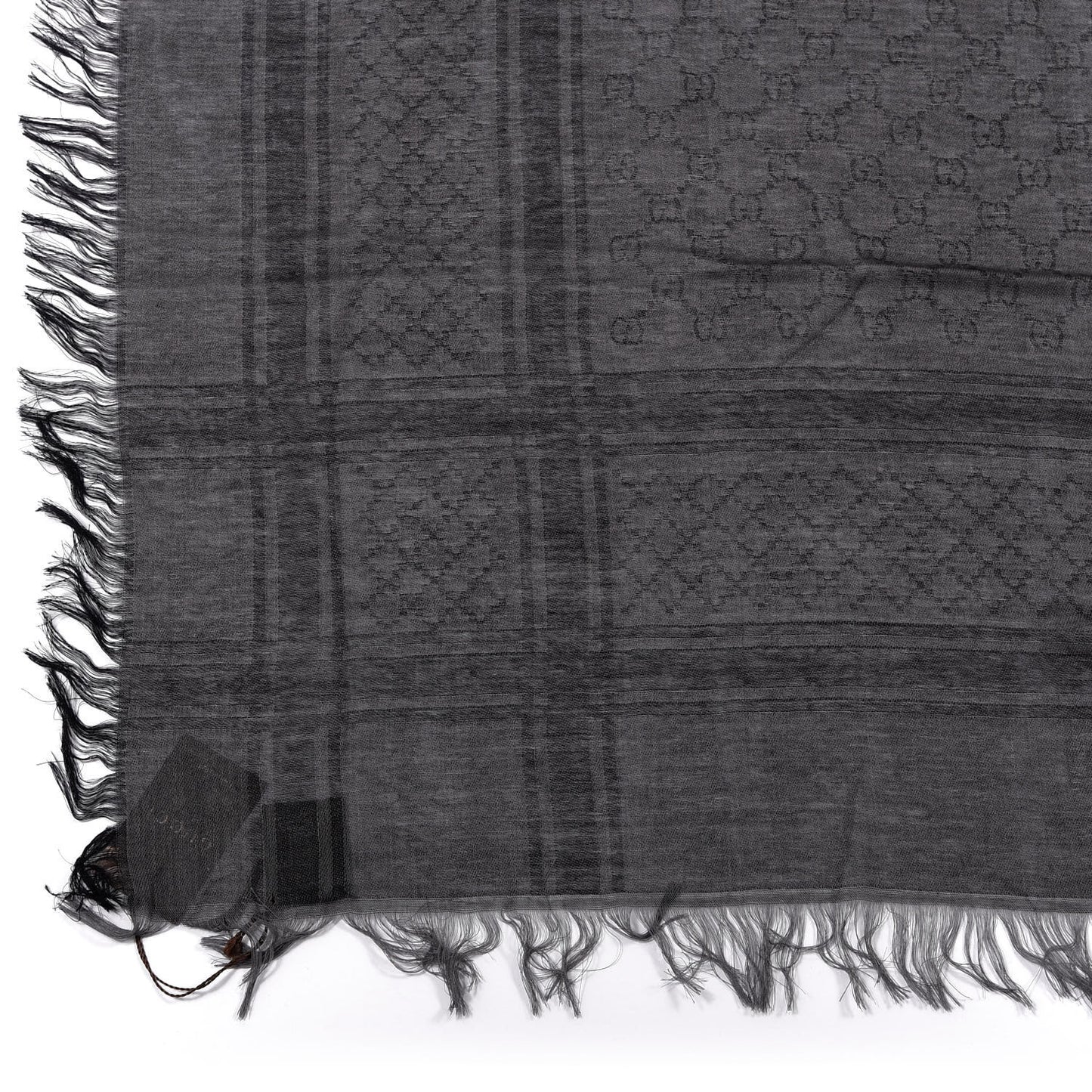 Wool Silk GG Monogram Diamante Plaid Surviee Shawl Graphite Black