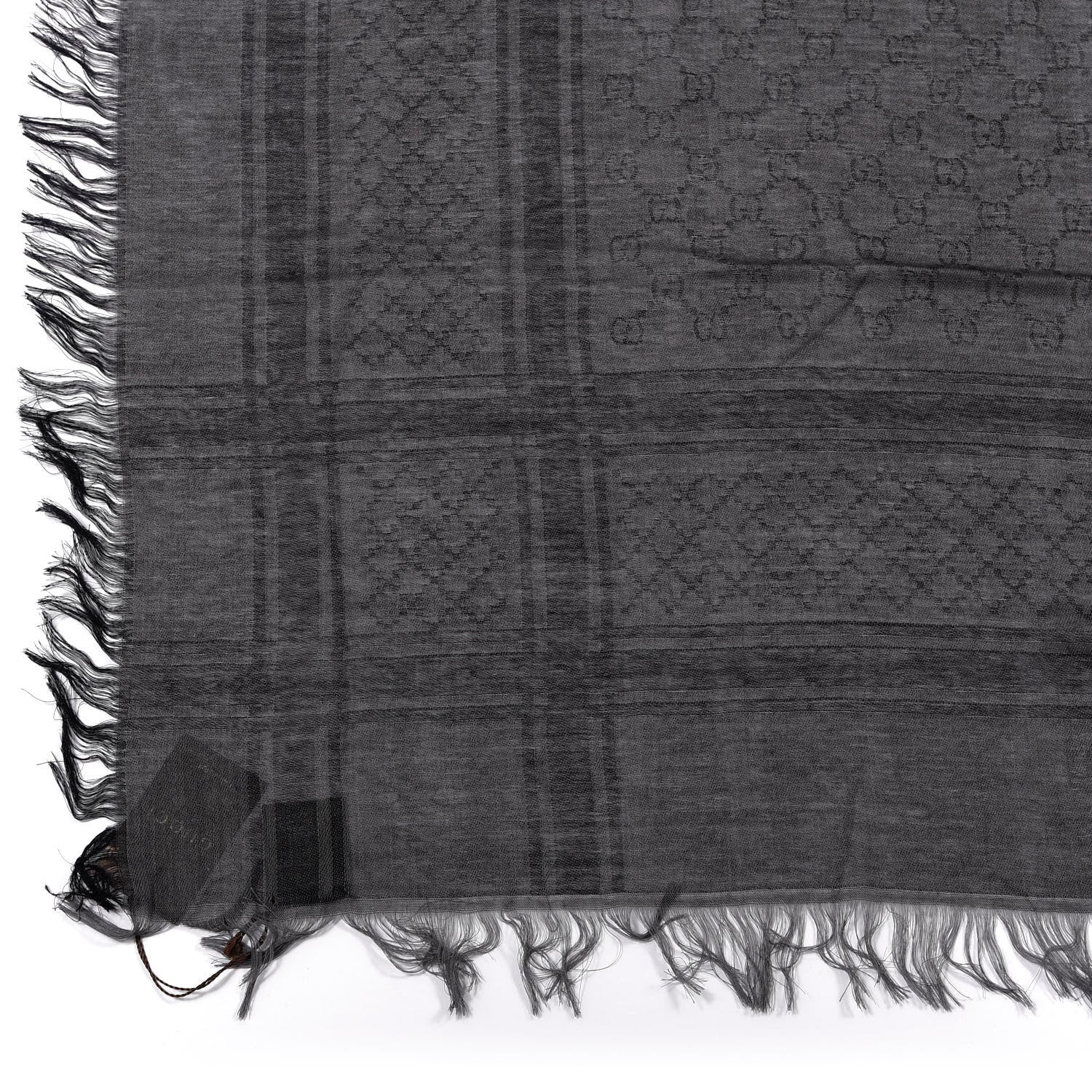 Gucci Wool Silk GG Monogram Diamante Plaid Surviee Shawl Graphite Black 2 of 4
