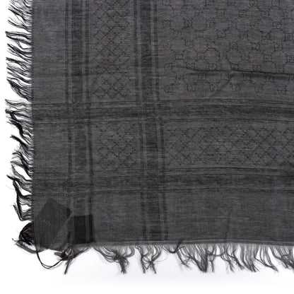 Gucci Wool Silk GG Monogram Diamante Plaid Surviee Shawl Graphite Black 2 of 4