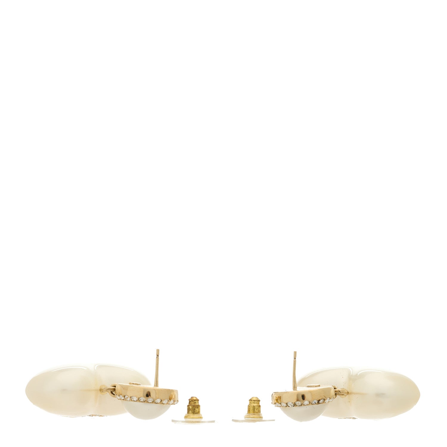 Chanel Pearl Crystal CC Heart Drop Earrings Gold 3 of 4