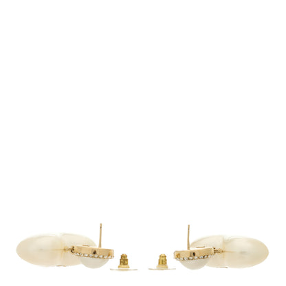 Chanel Pearl Crystal CC Heart Drop Earrings Gold 3 of 4