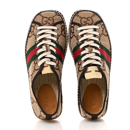 Gucci Monogram Macro GG Web Mens Espadrille Sneakers 8 Camel Ebony Cocoa 2 of 13