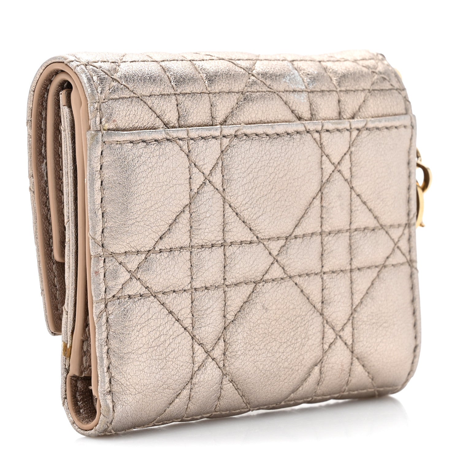 Christian Dior Metallic Lambskin Cannage Lady Dior Lotus Wallet Gold 3 of 10