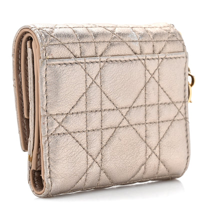 Christian Dior Metallic Lambskin Cannage Lady Dior Lotus Wallet Gold 3 of 10