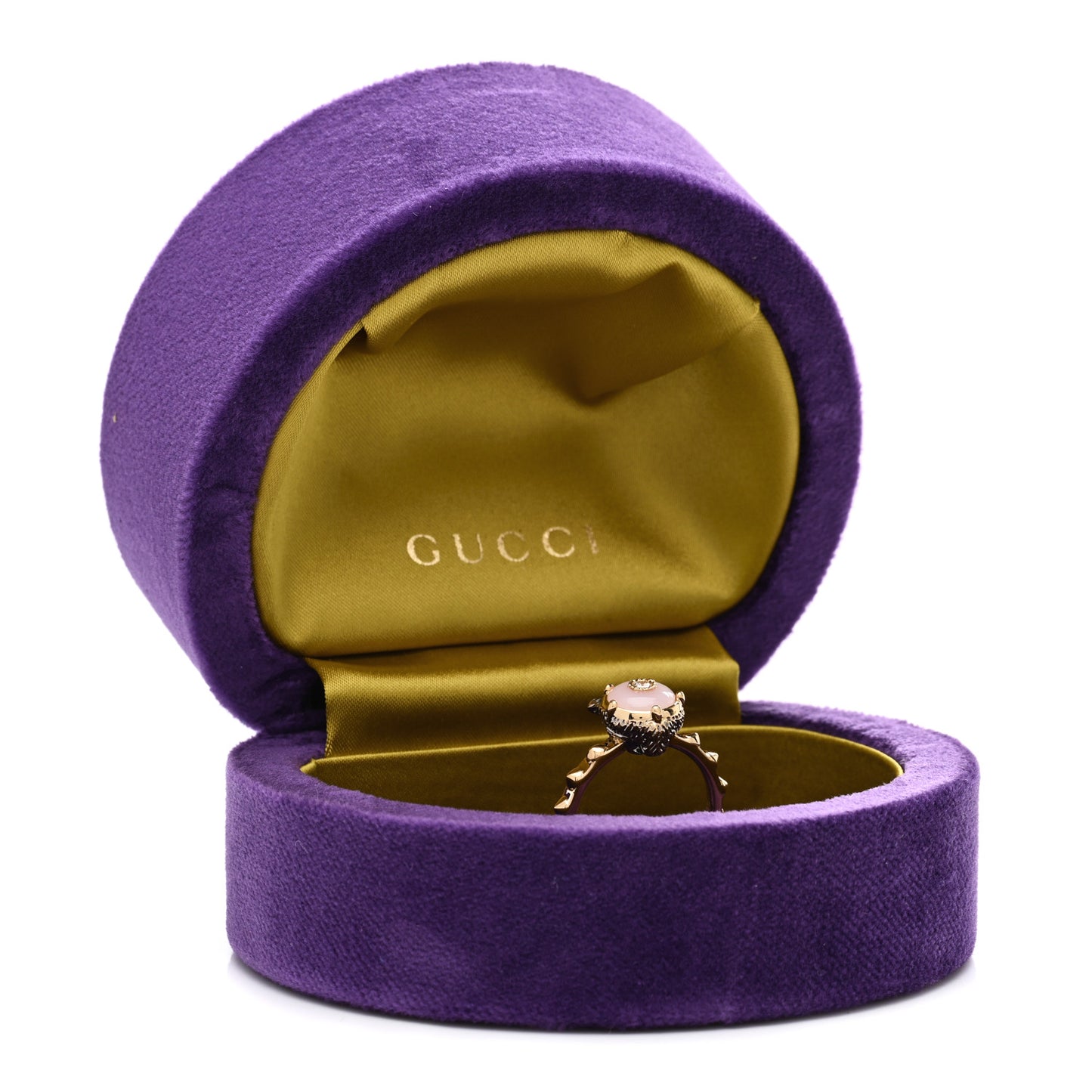 18K Yellow Gold Pink Opal Diamond Le Marché Des Merveilles Feline Ring 55 7.25