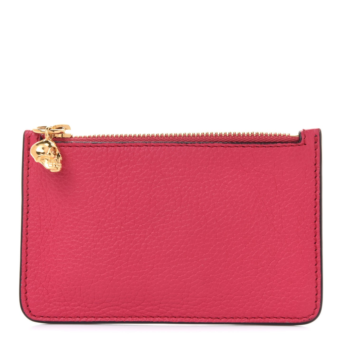 Calfskin Skull Zip Pouch Card Holder Fuchsia